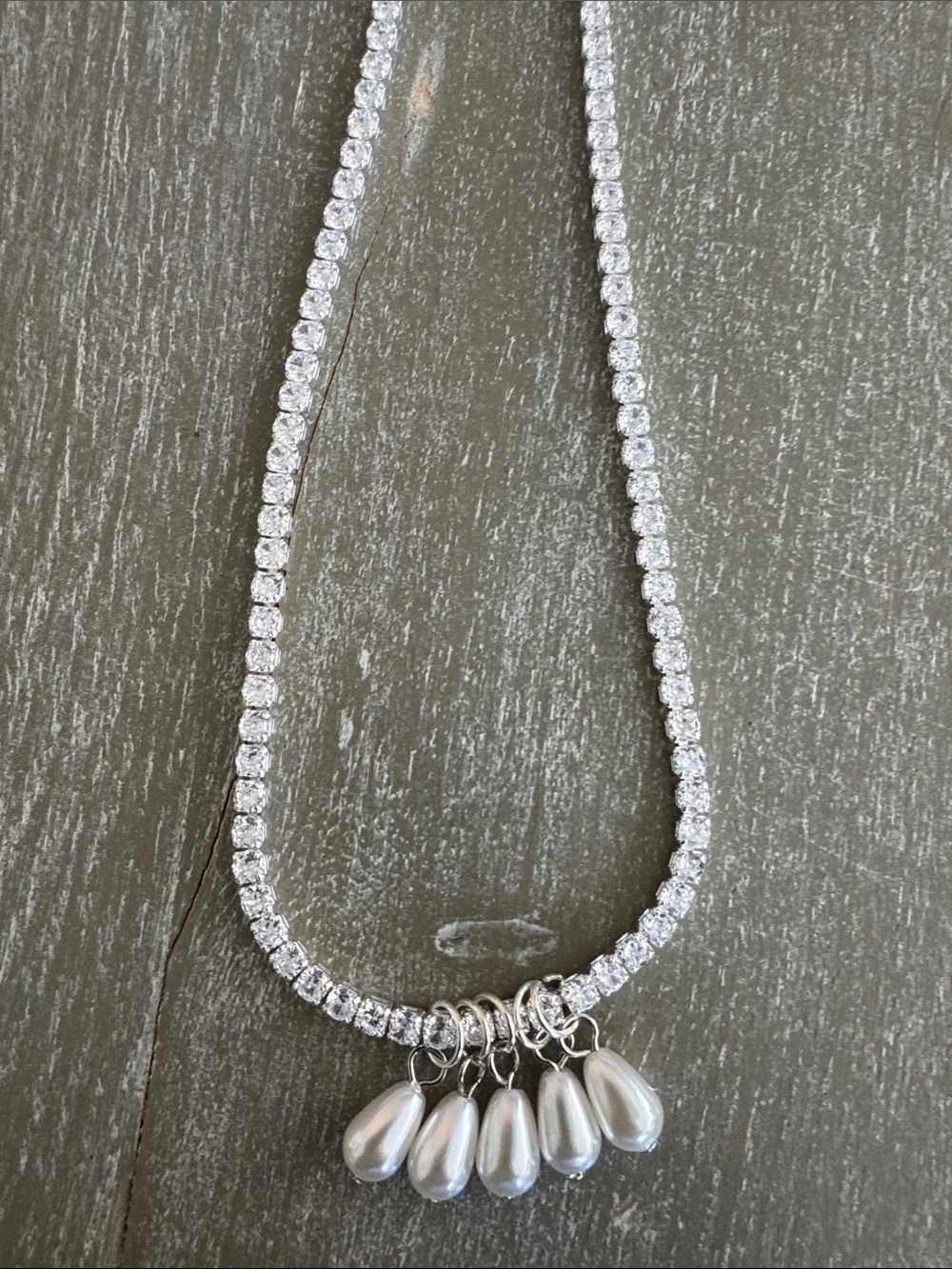Silver Pearl Drop Tennis Necklace - Women Jewelry NWT